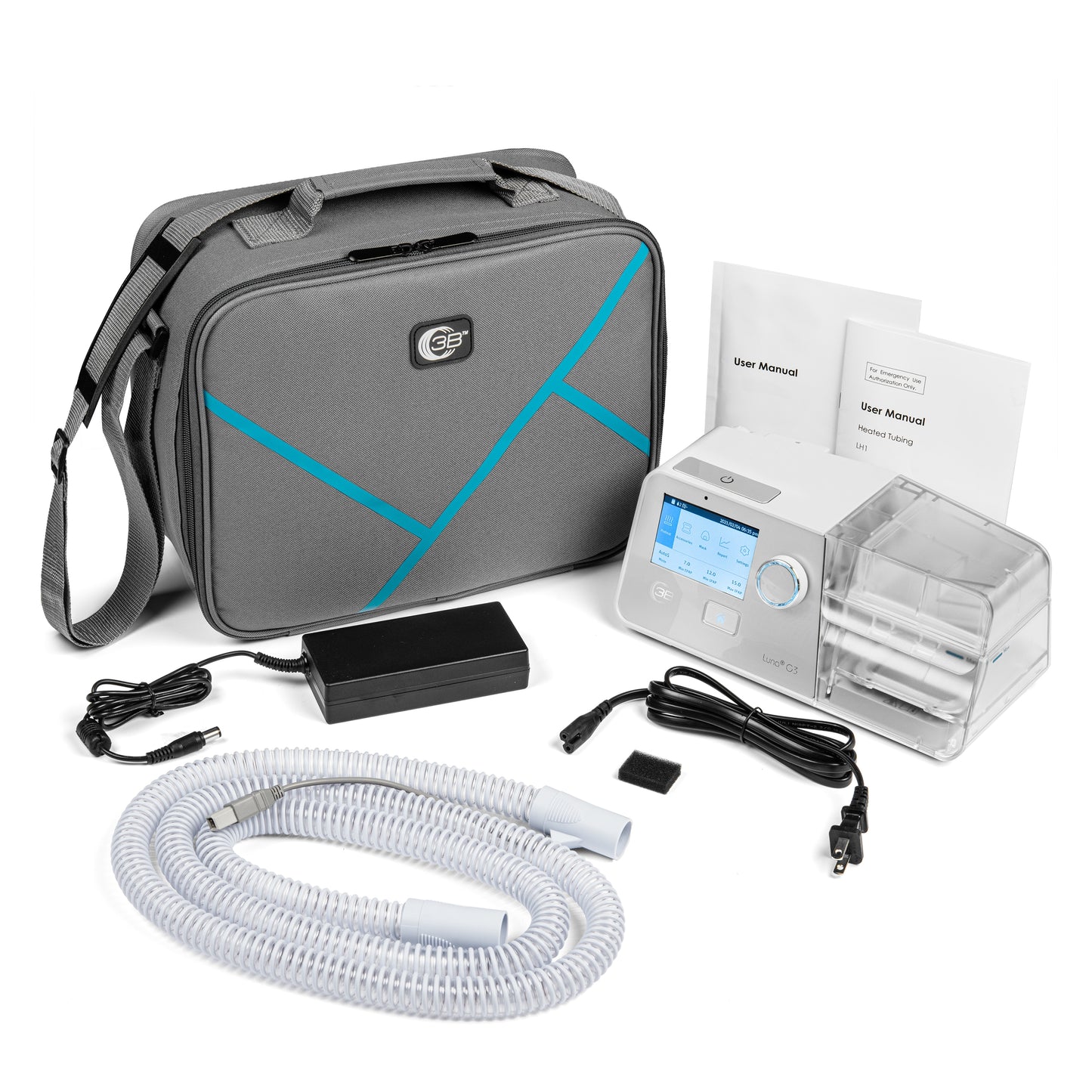 luna g3 bipap bilevel package contents with heated tubing