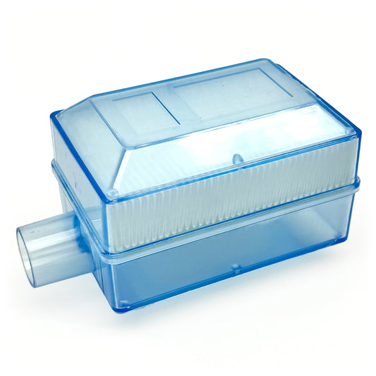 A blue intake filter designed for use with Drive DeVilbiss Oxygen Concentrators, featuring a visible white filter media.