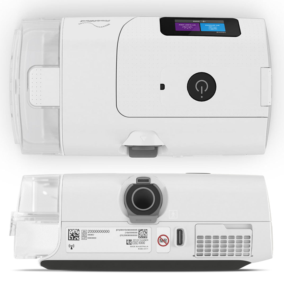 top and rear views of resmed aircurve 11 bipap