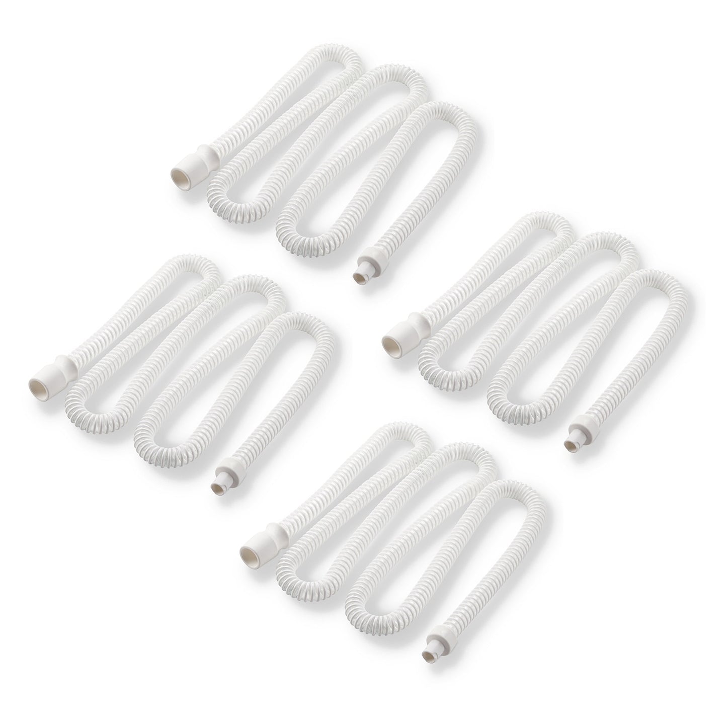 Set of four white CPAP Tubing on a white background