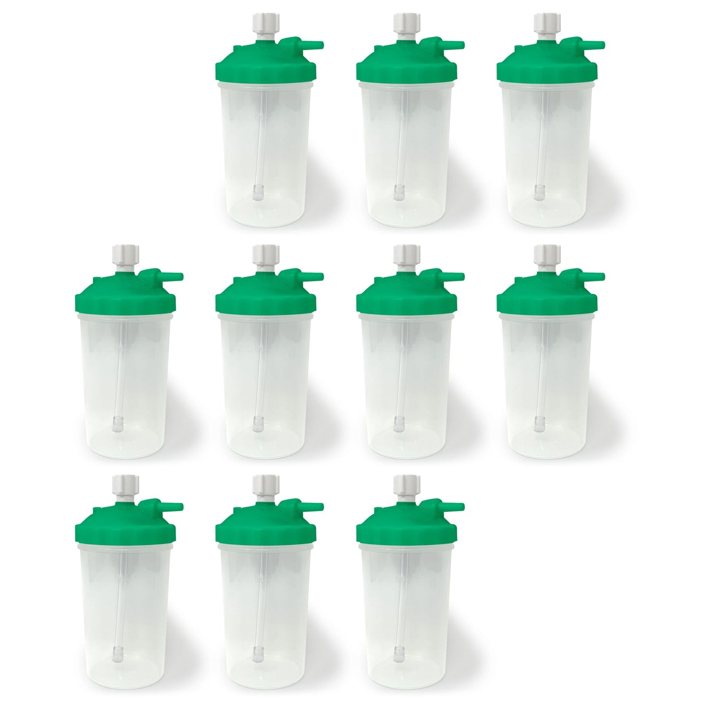 10 Pack of Airlife Bubble Humidifier Bottles with Green Lid