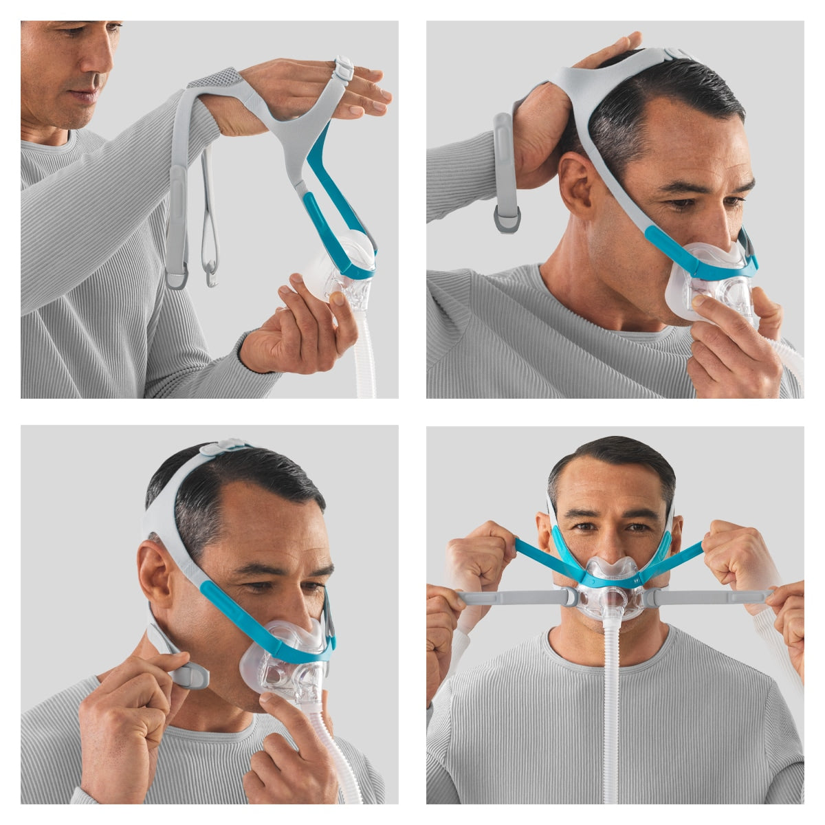 Man Fitting an Evora Full Face Mask to Himself