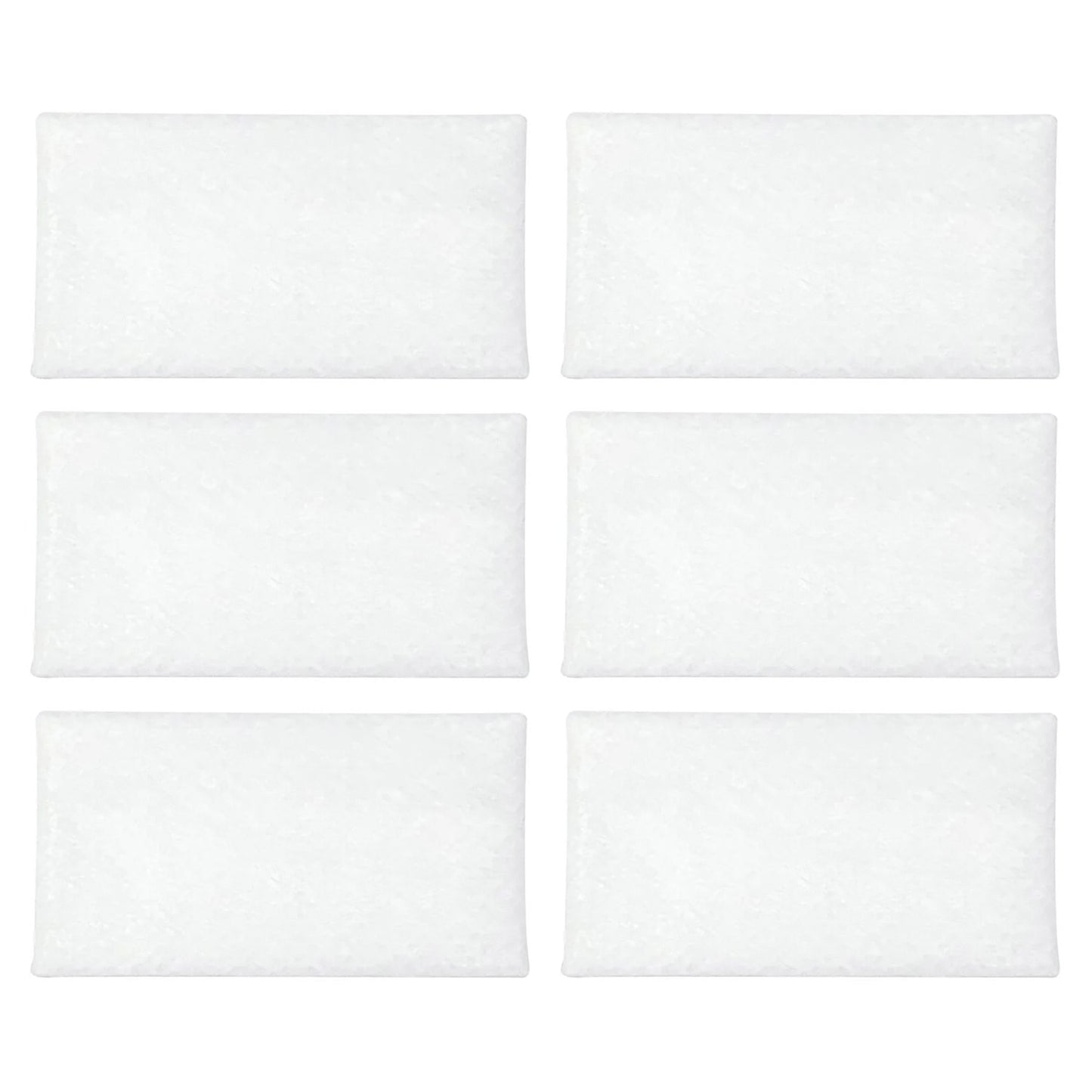Set of six white filters arranged in two rows on a white background