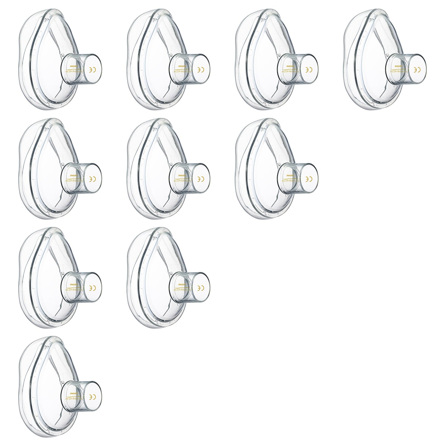 Set of 10 Lifetouch Masks  on a white background