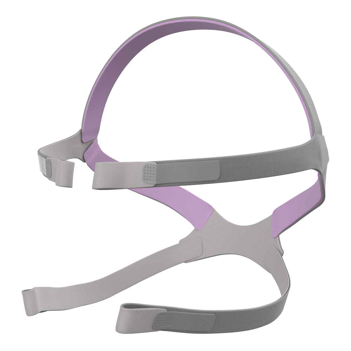 Gray and purplish pink headgear on a white background