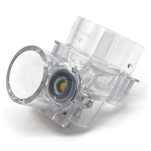 A clear, plastic replacement cup for Sunset Handheld Mesh Nebulizers, with visible measurement markings.