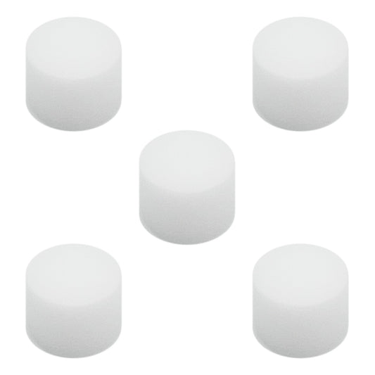 Five white cylindrical air filters for Rhythm Aura-LT Nebulizer Compressors.