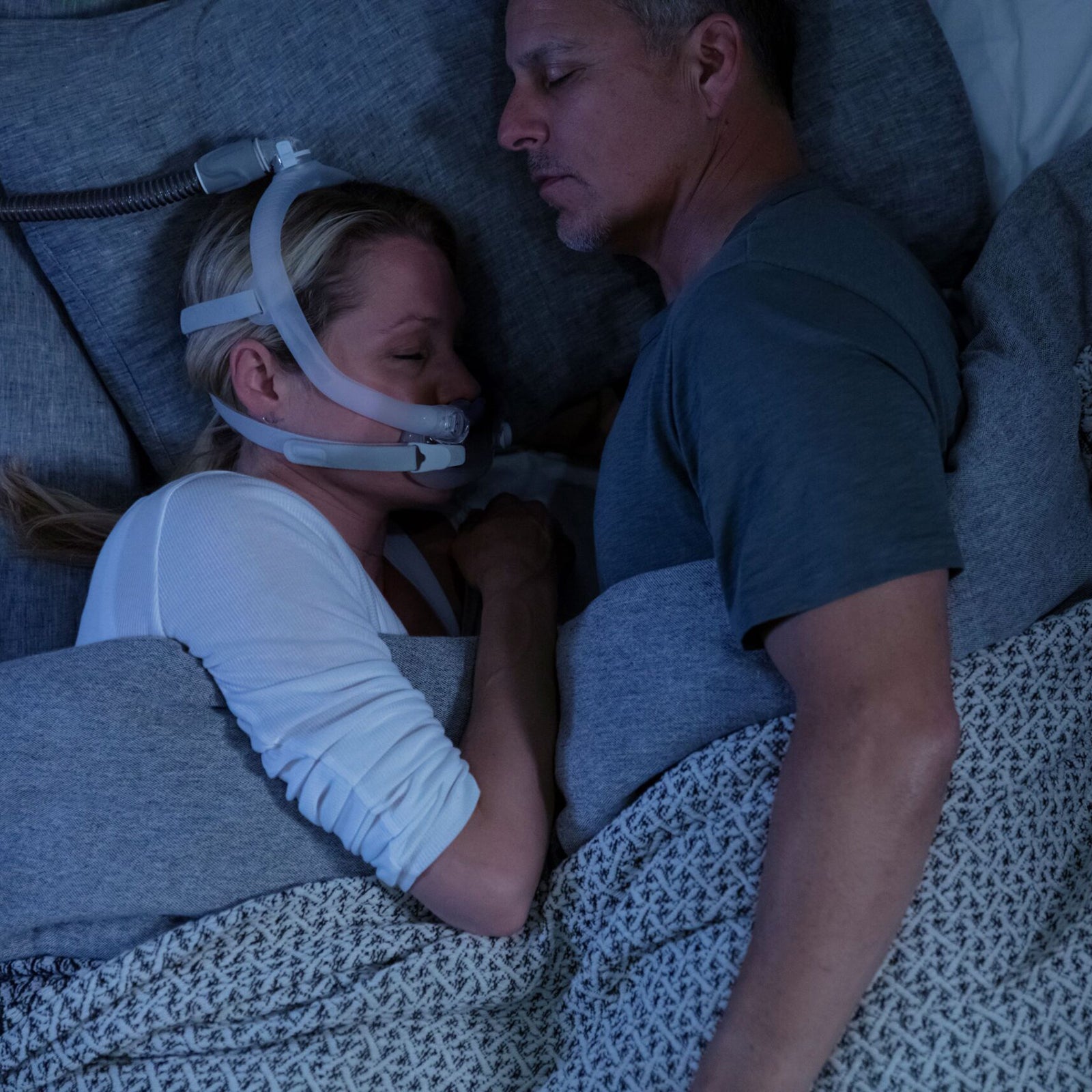 resmed airfit x30i nasal oral cpap mask couple sleeping