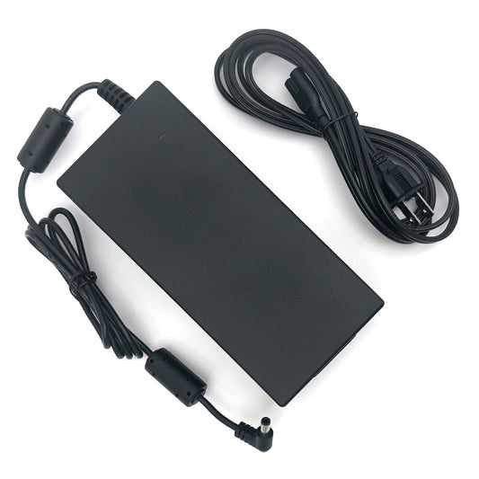 Rectangular electronic device with two cables on a white background