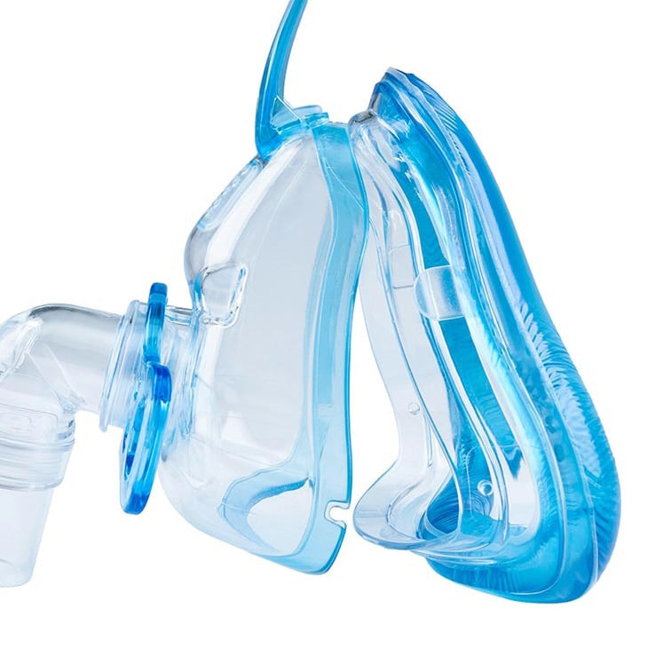 Blue and clear plastic mask on a white background