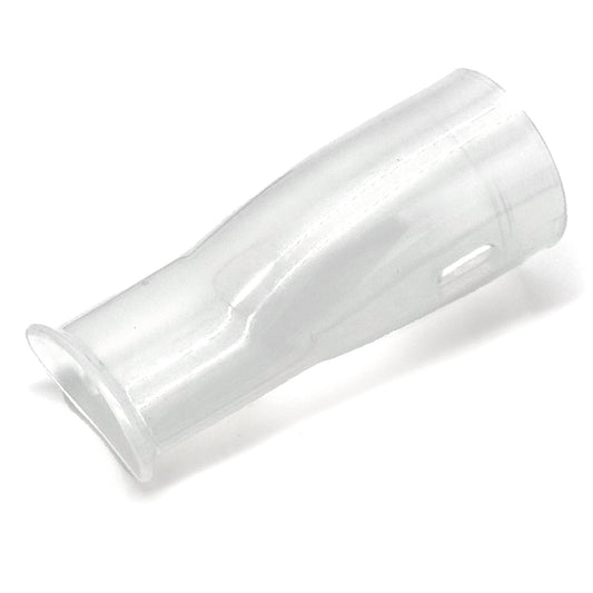 A clear, plastic mouthpiece for a Sunset Handheld Mesh Nebulizer.