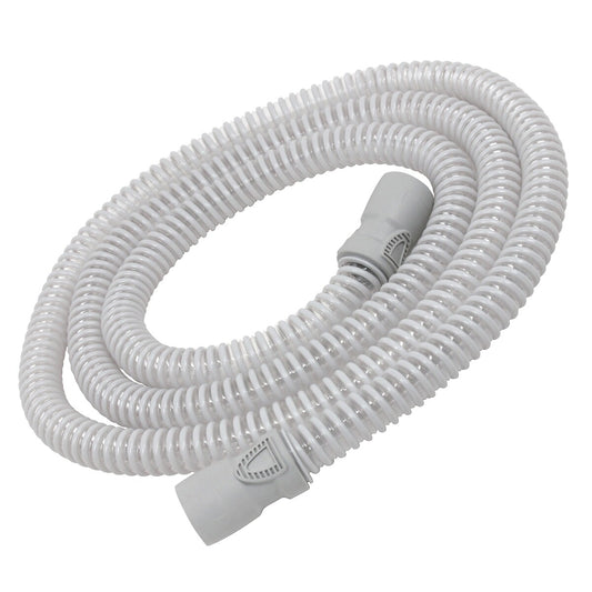 A coiled, white CPAP/BiPAP hose tubing with connectors at both ends.