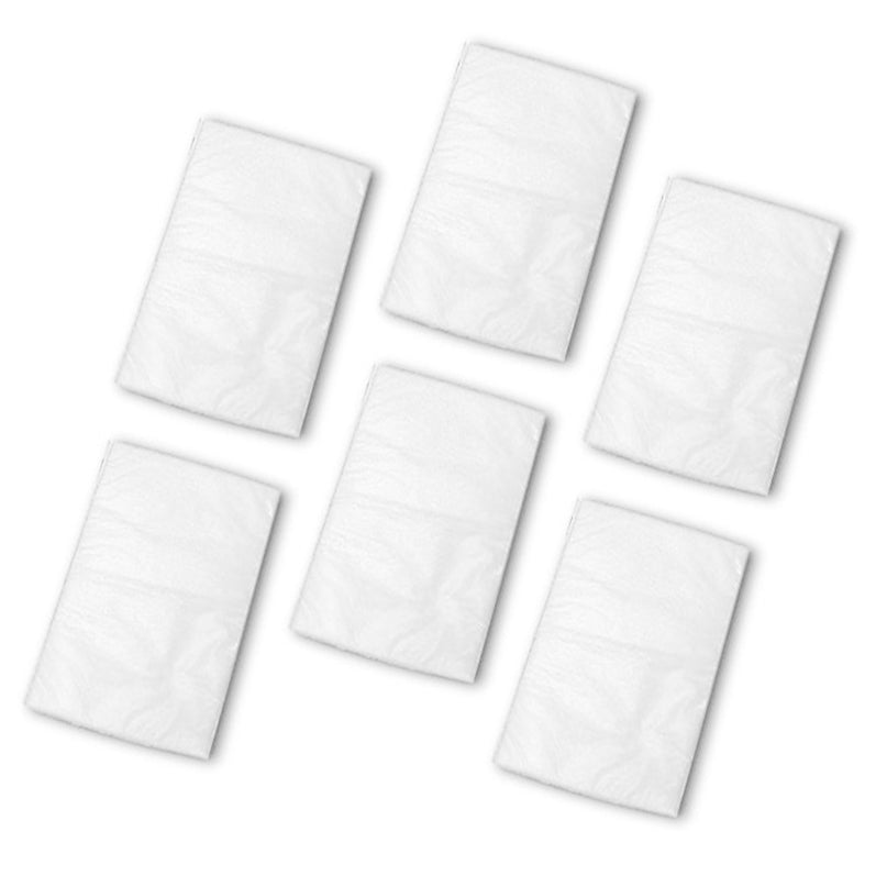 Six white rectangular filters on a white background
