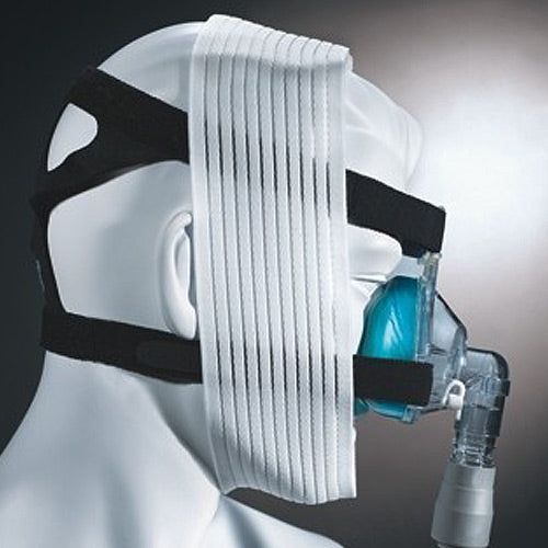 Delux CPAP Chinstrap on a mannequin head against a gradient background