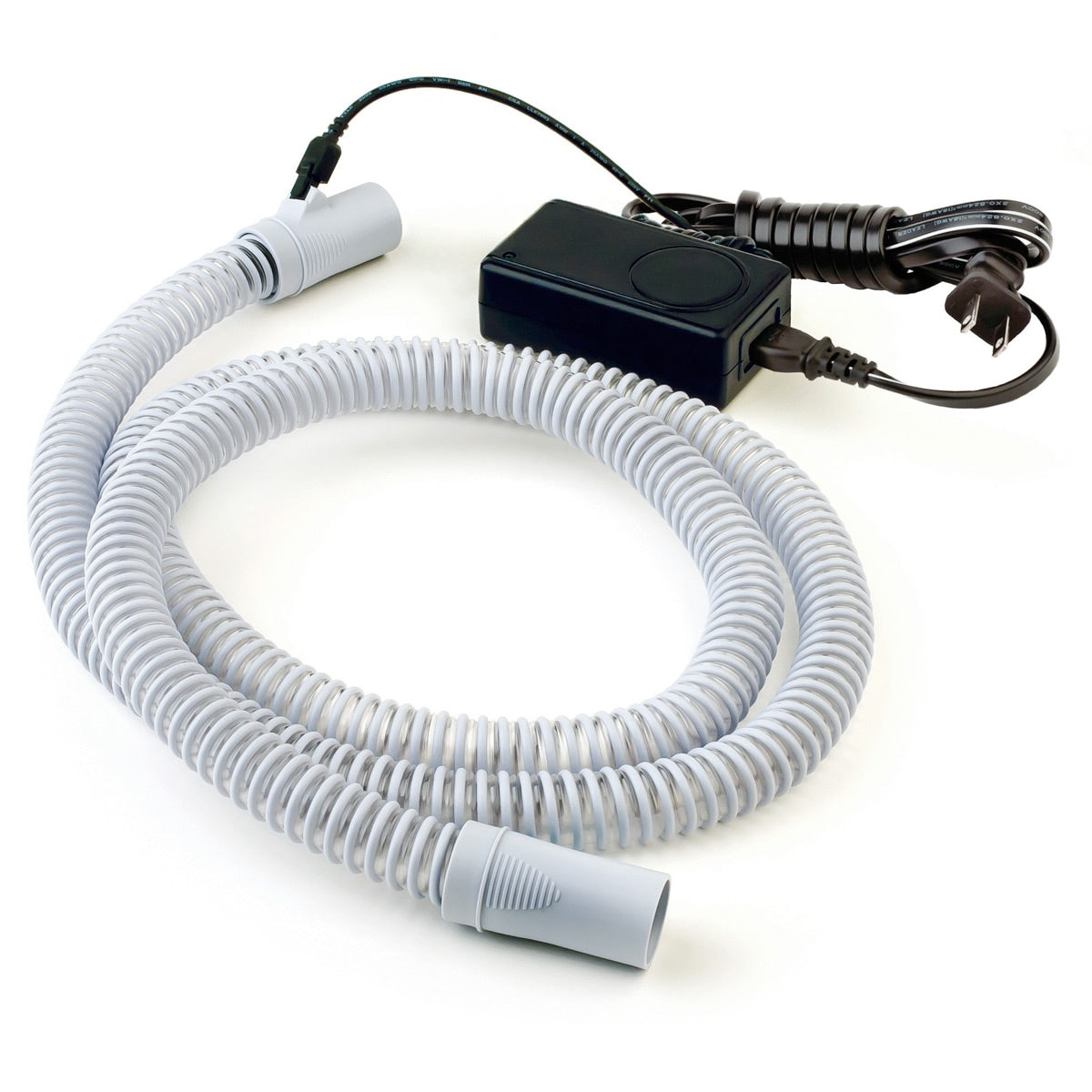 CPAP hose and adapter on a white background