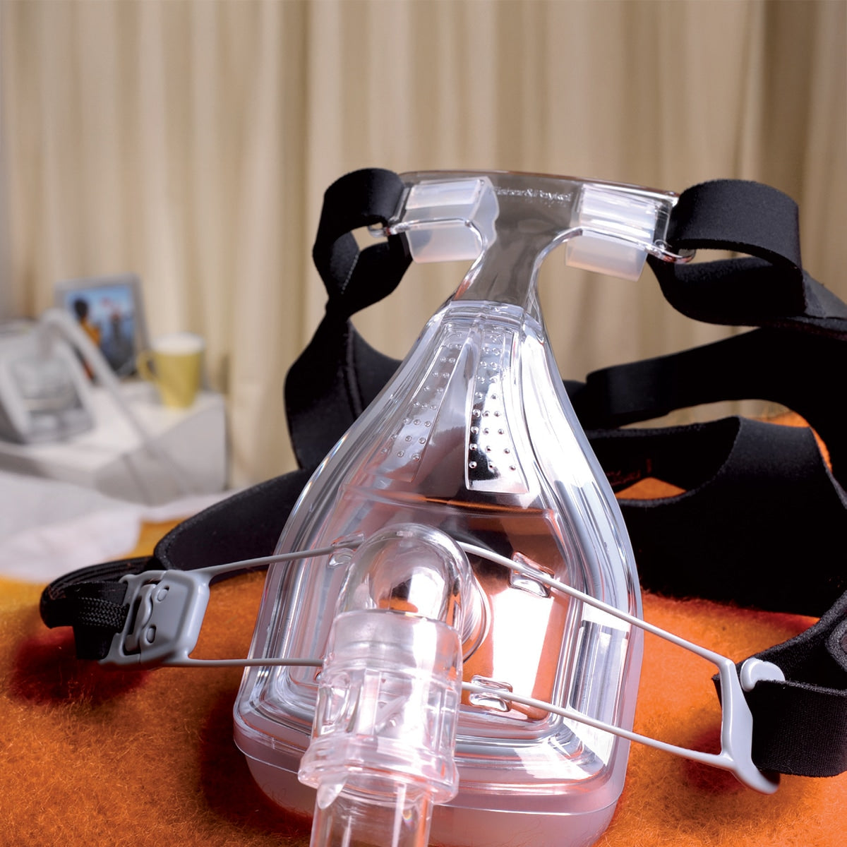 forma full face cpap bipap mask on a bed