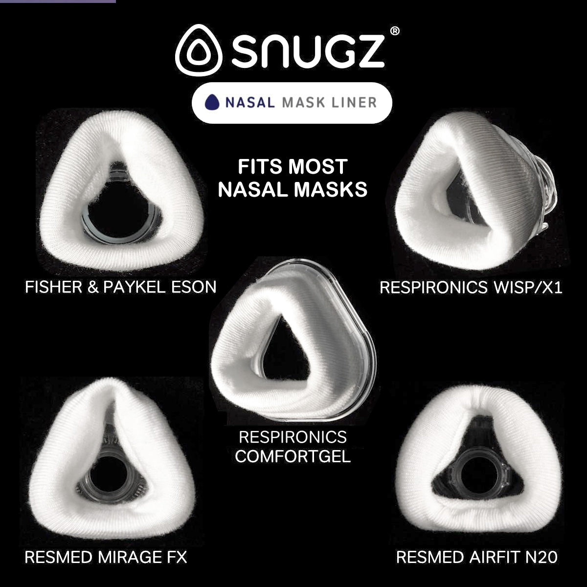 Snugz CPAP/BiPAP Mask Liners for Nasal Masks (2 Pack)