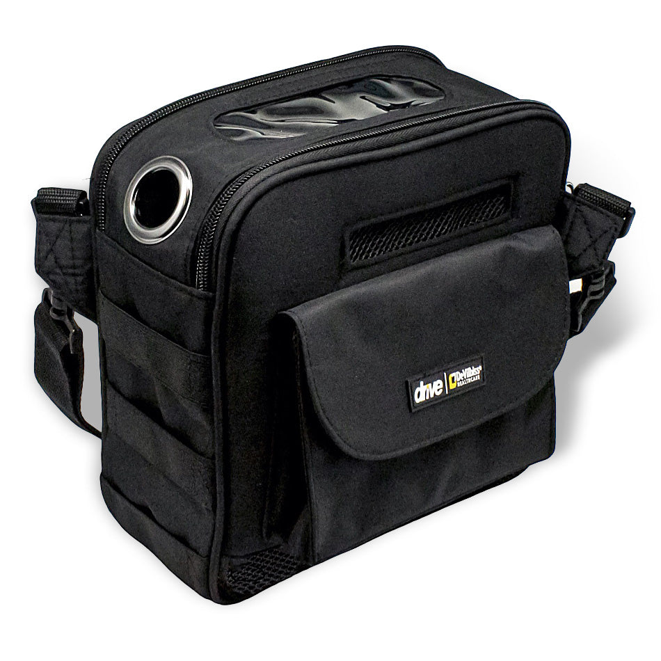 A black carrying case for iGo2 Portable Oxygen Concentrators with a shoulder strap and a handbag-like design.
