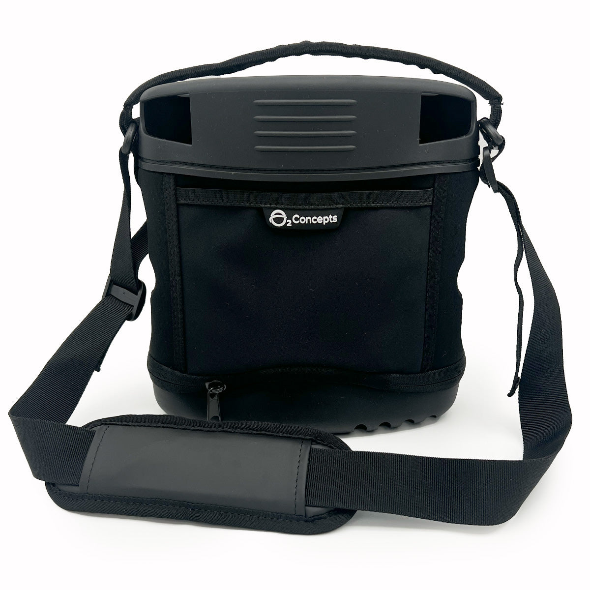 A black portable carrying case for OxLife Liberty 2 Portable Oxygen Concentrators with a shoulder strap.