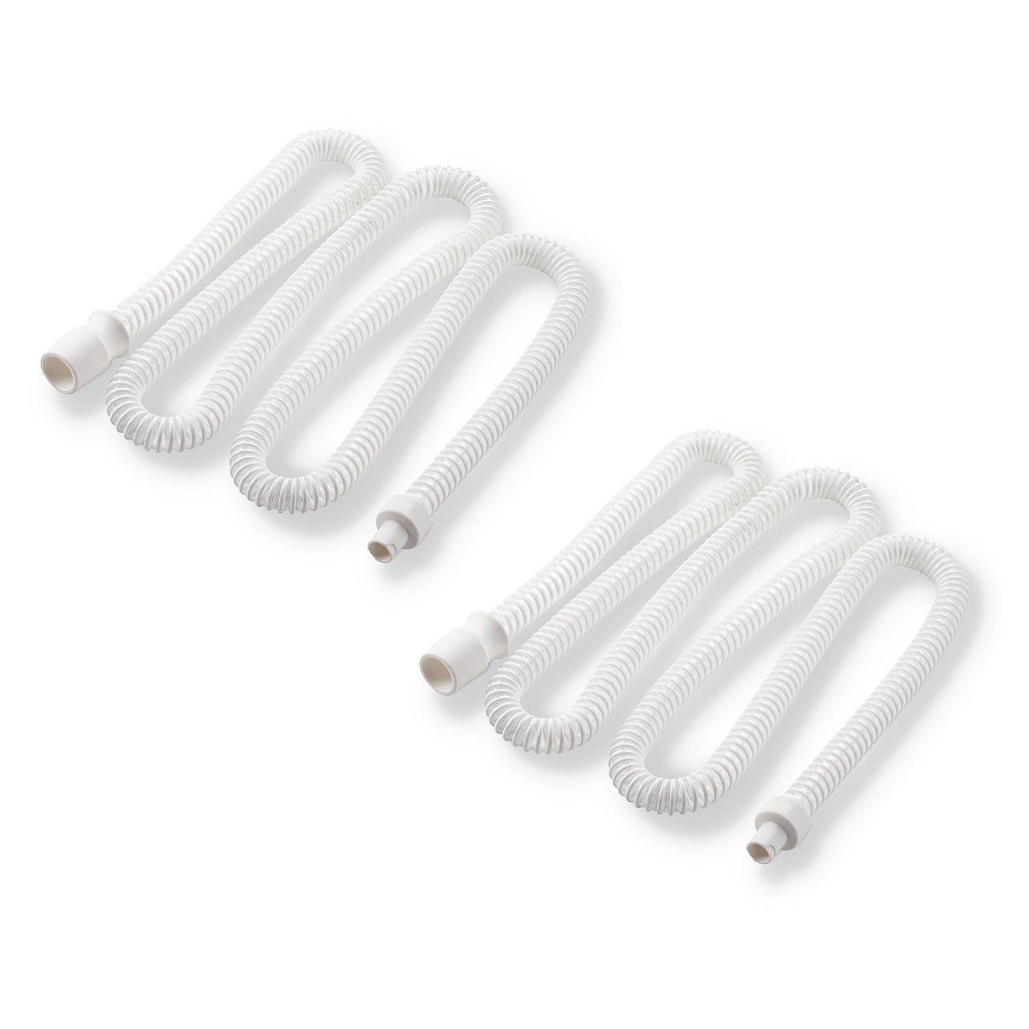 Two white coiled tubes on a white background