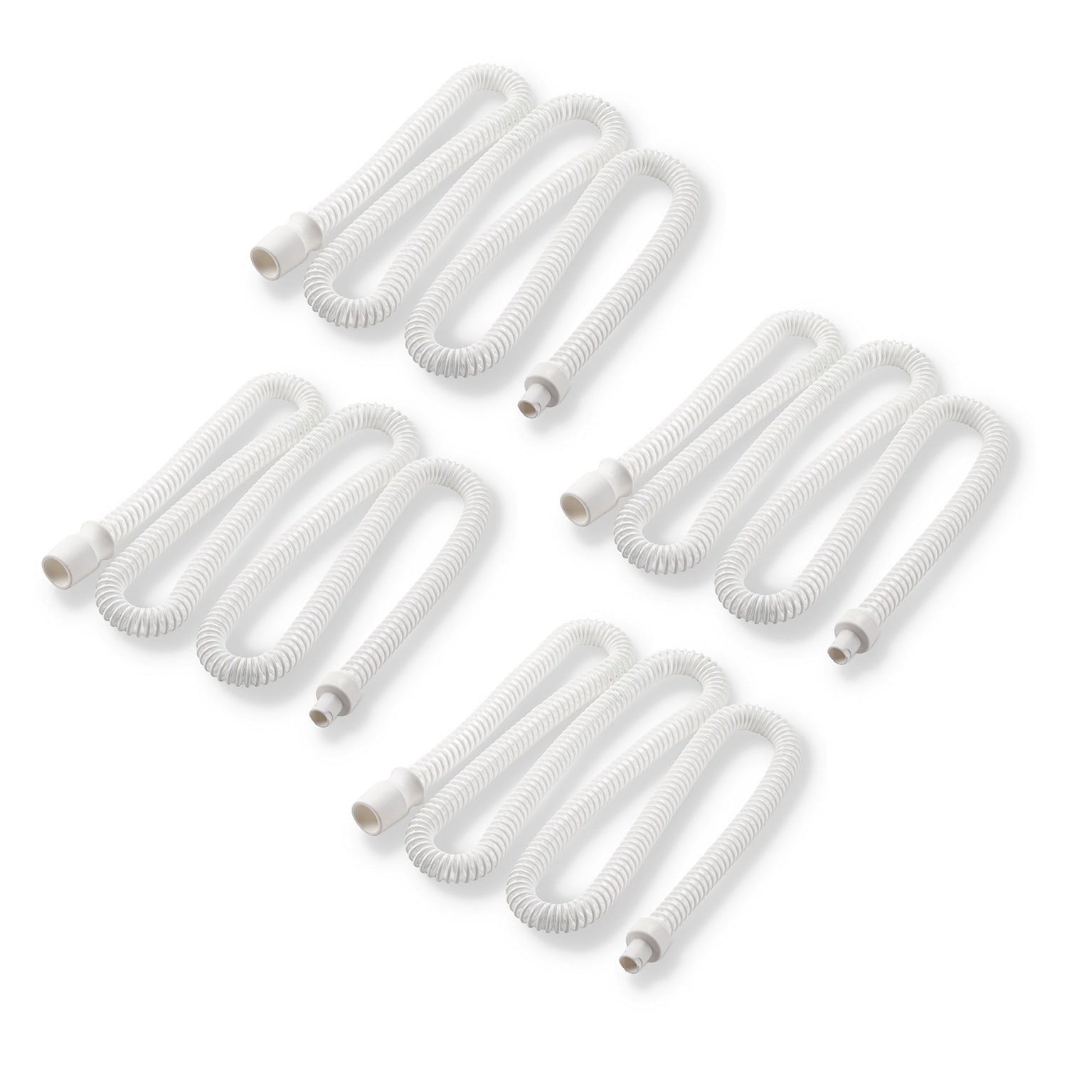 Set of four white CPAP Tubing on a white background