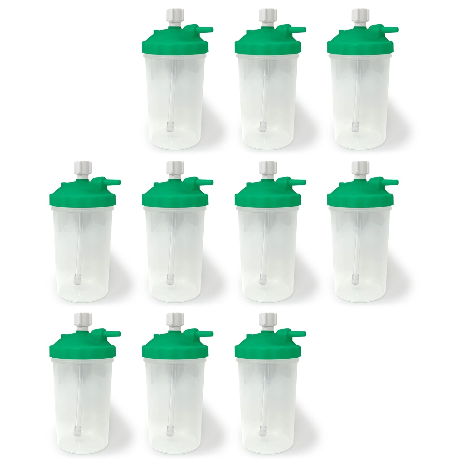 10 Pack of Airlife Bubble Humidifier Bottles with Green Lid