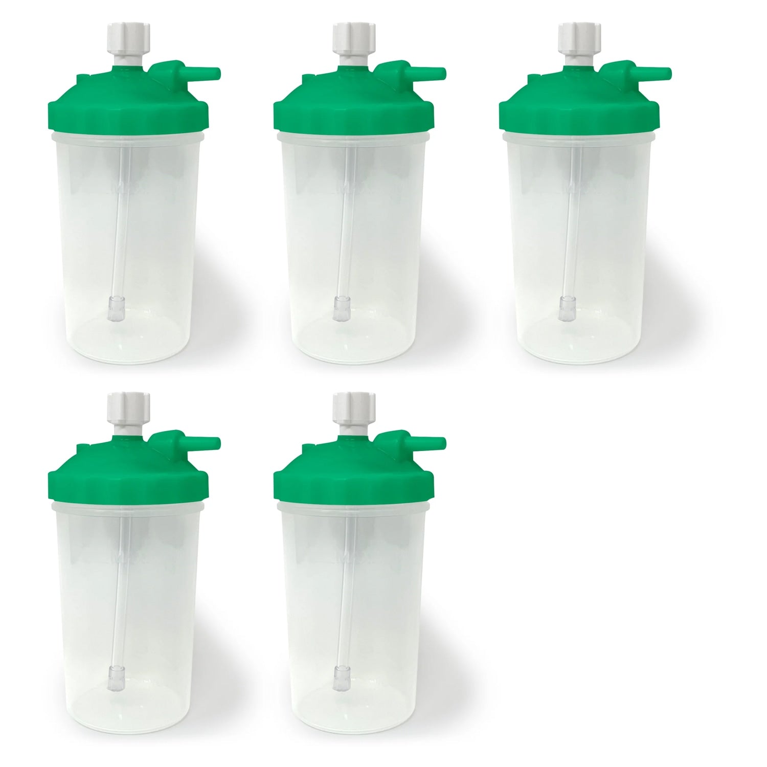 Five Pack of Airlife Bubble Humidifier Bottles with Green Lid