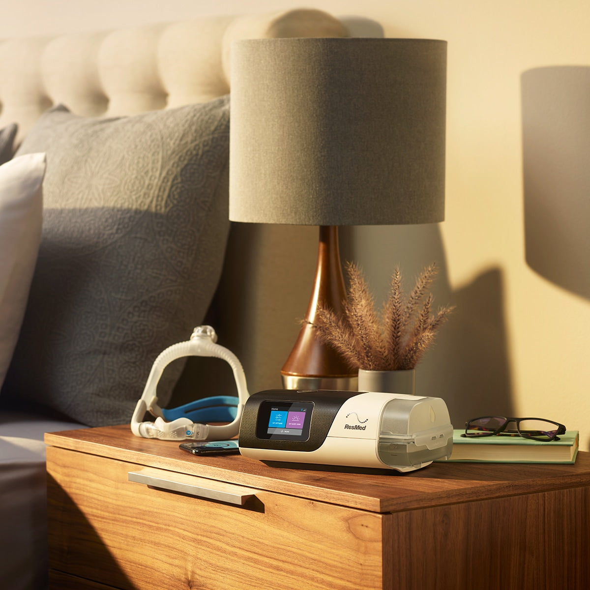 AirSense 11 CPAP on Nightstand with Mask