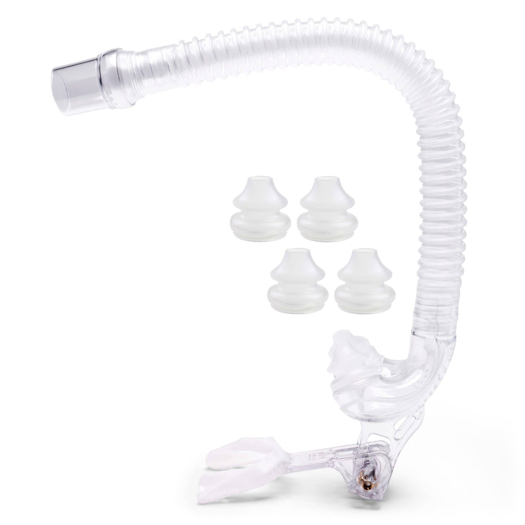 White CPAP hose and mask parts on a white background