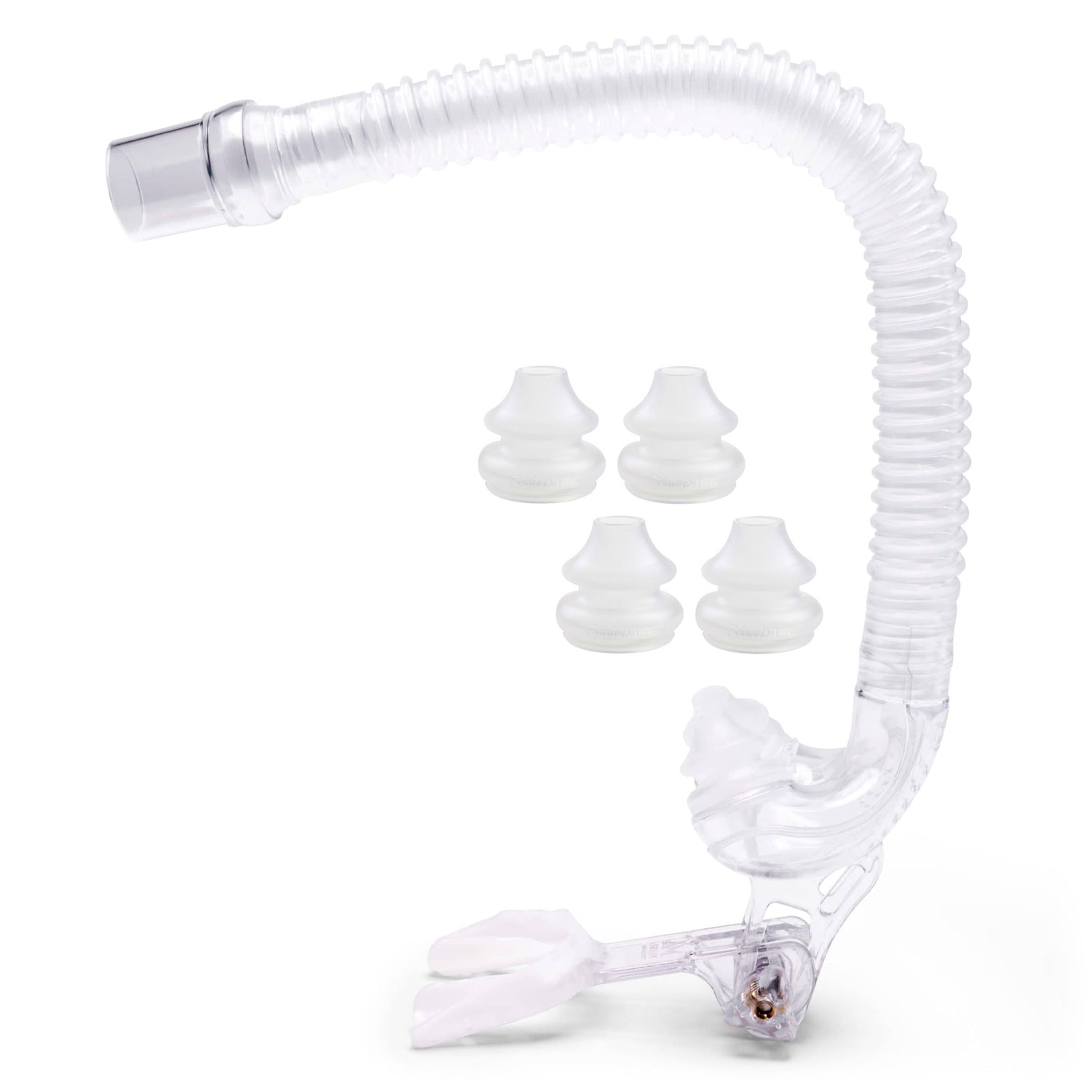 White CPAP hose and mask parts on a white background
