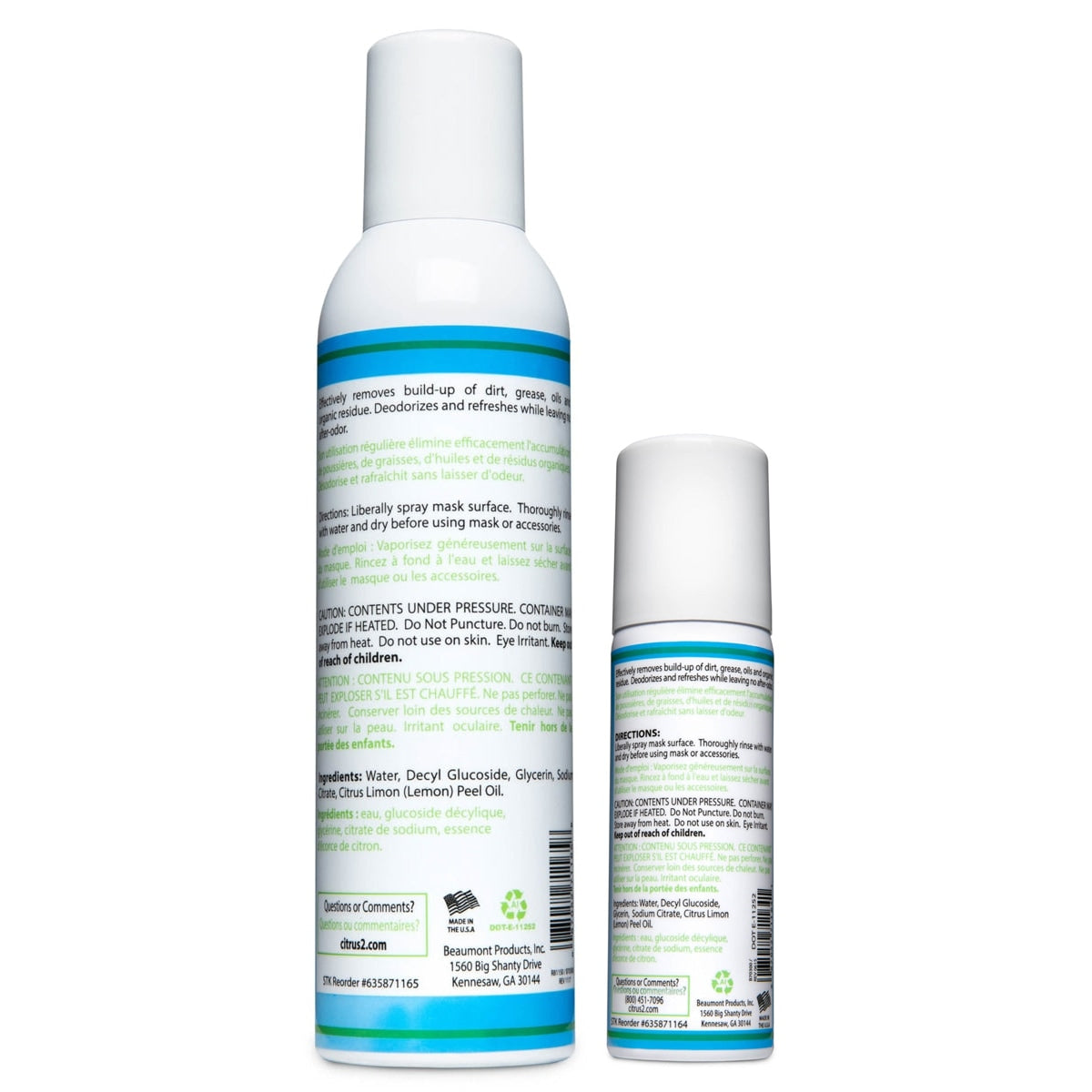 Two Citrus II CPAP Cleaning Sprays with labels on a white background