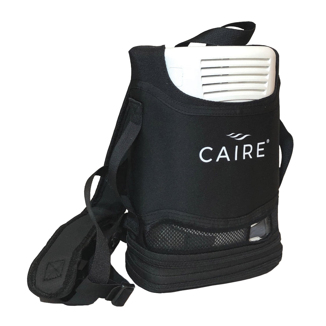 Black Caire oxygen concentrator  in a backpack 