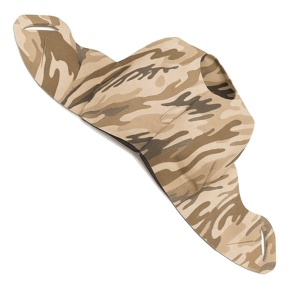 Camouflage-patterned cushion on a white background