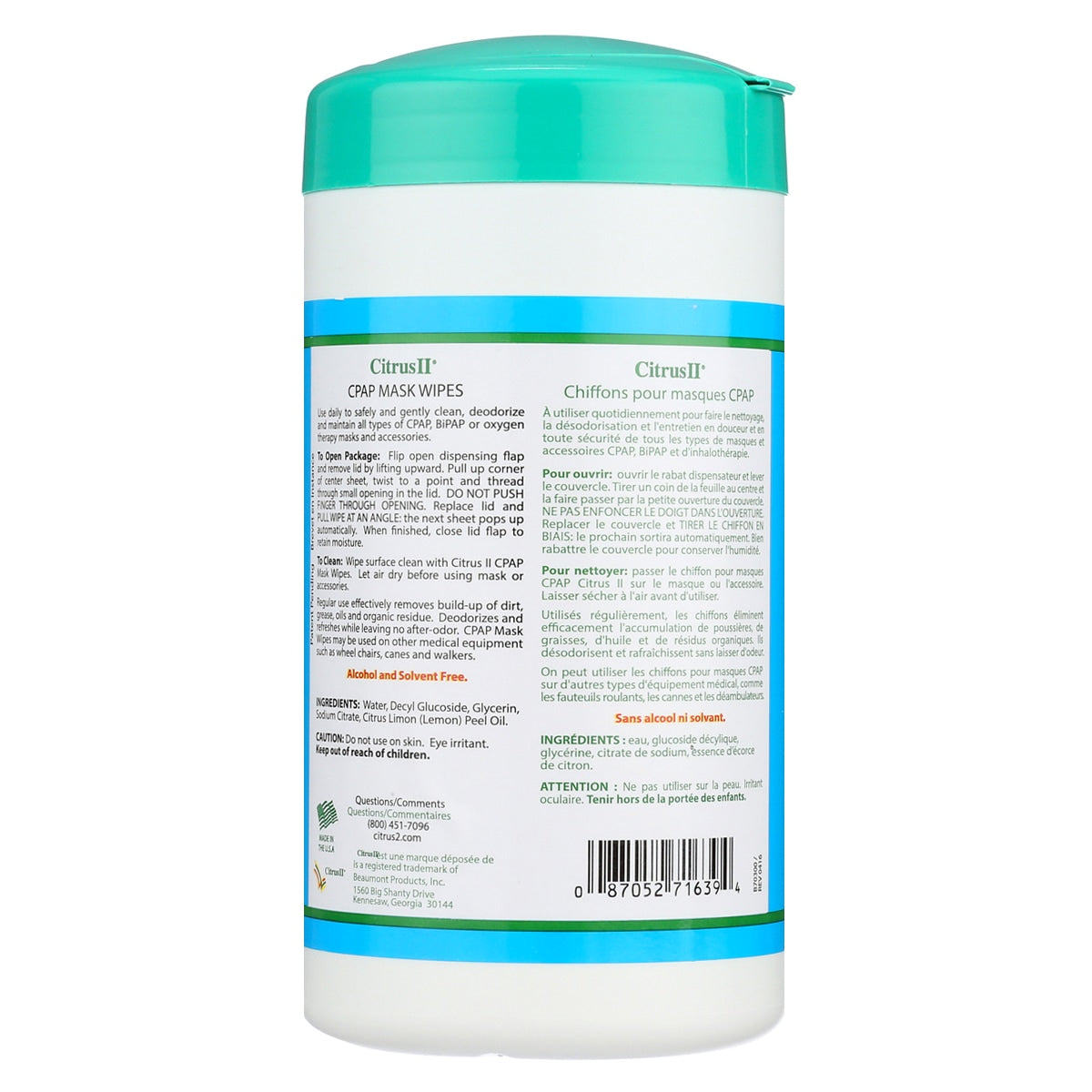 Back View of Citrus II CPAP Mask Wipes