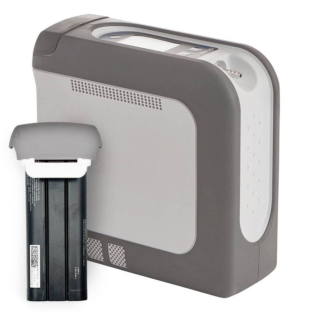 Gray electronic device with a black battery on a white background