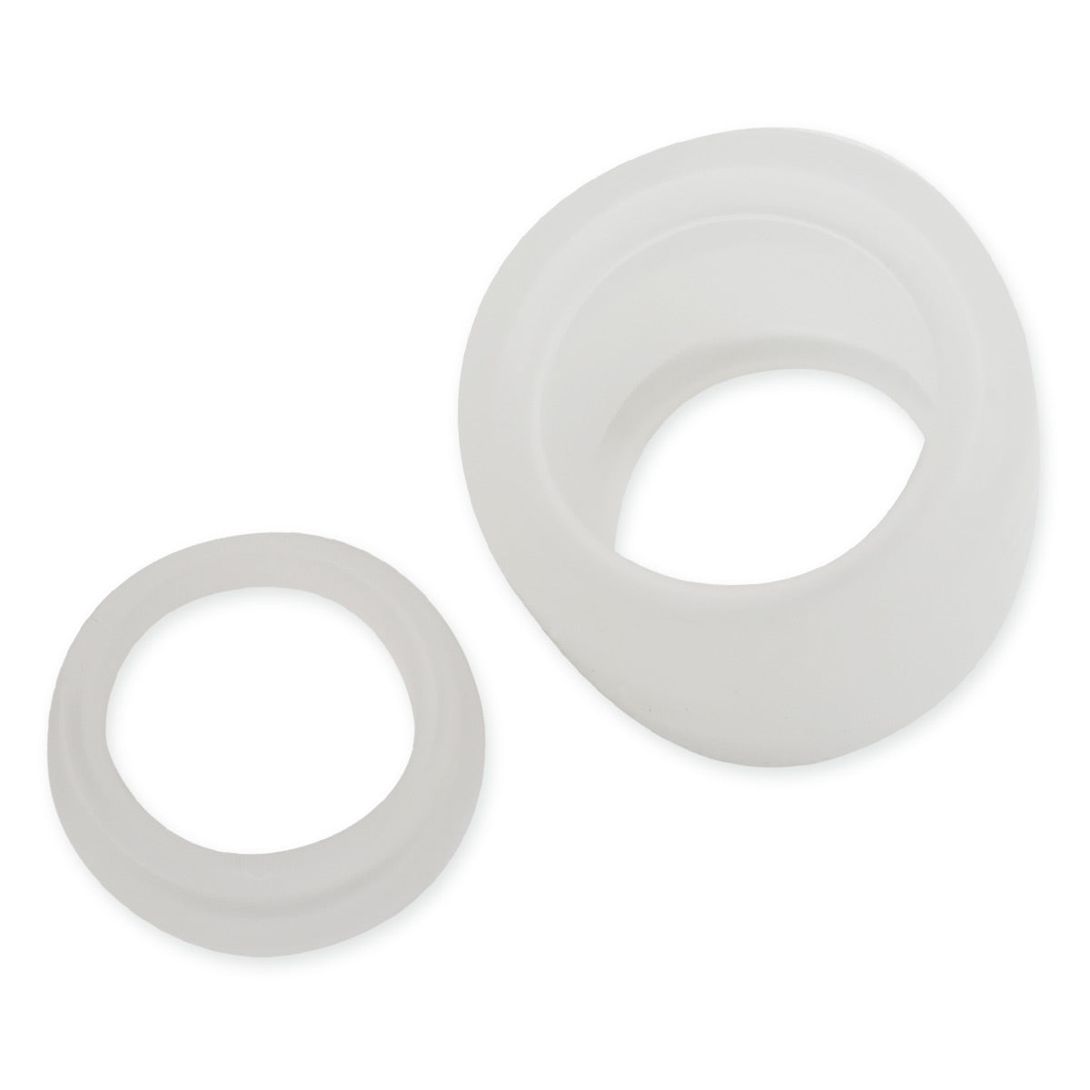 Two clear silicone rings on a white background