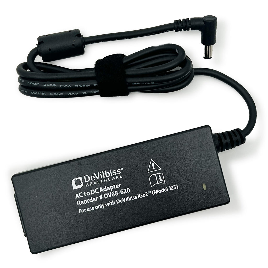 An AC power supply adapter for iGo2 Portable Oxygen Concentrators, with cables and connectors.
