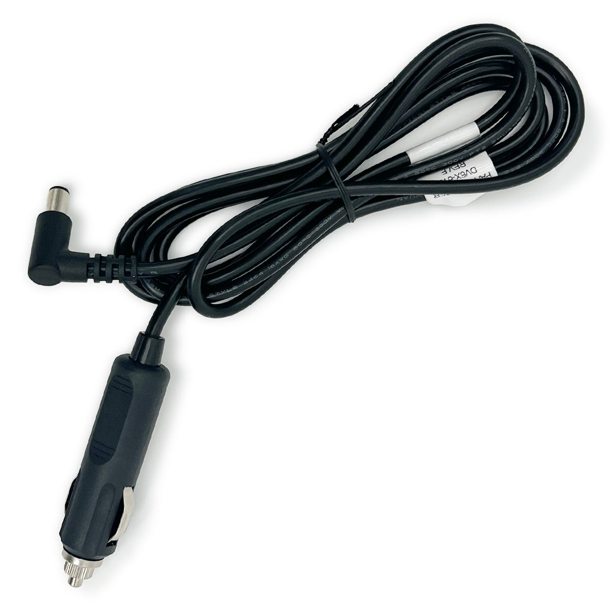 A black 12 Volt DC power cord with a plug for an iGo2 Oxygen Concentrator and IntelliPAP 2 CPAP Machines.
