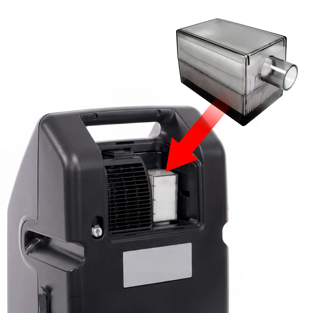 Black electronic device with a red arrow pointing to a metallic component on a white background