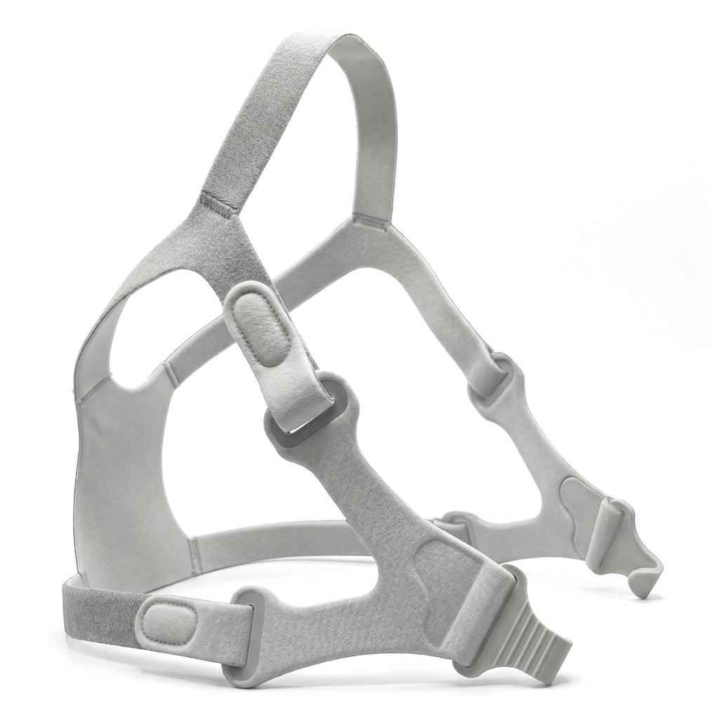 Gray headgear with straps on a white background