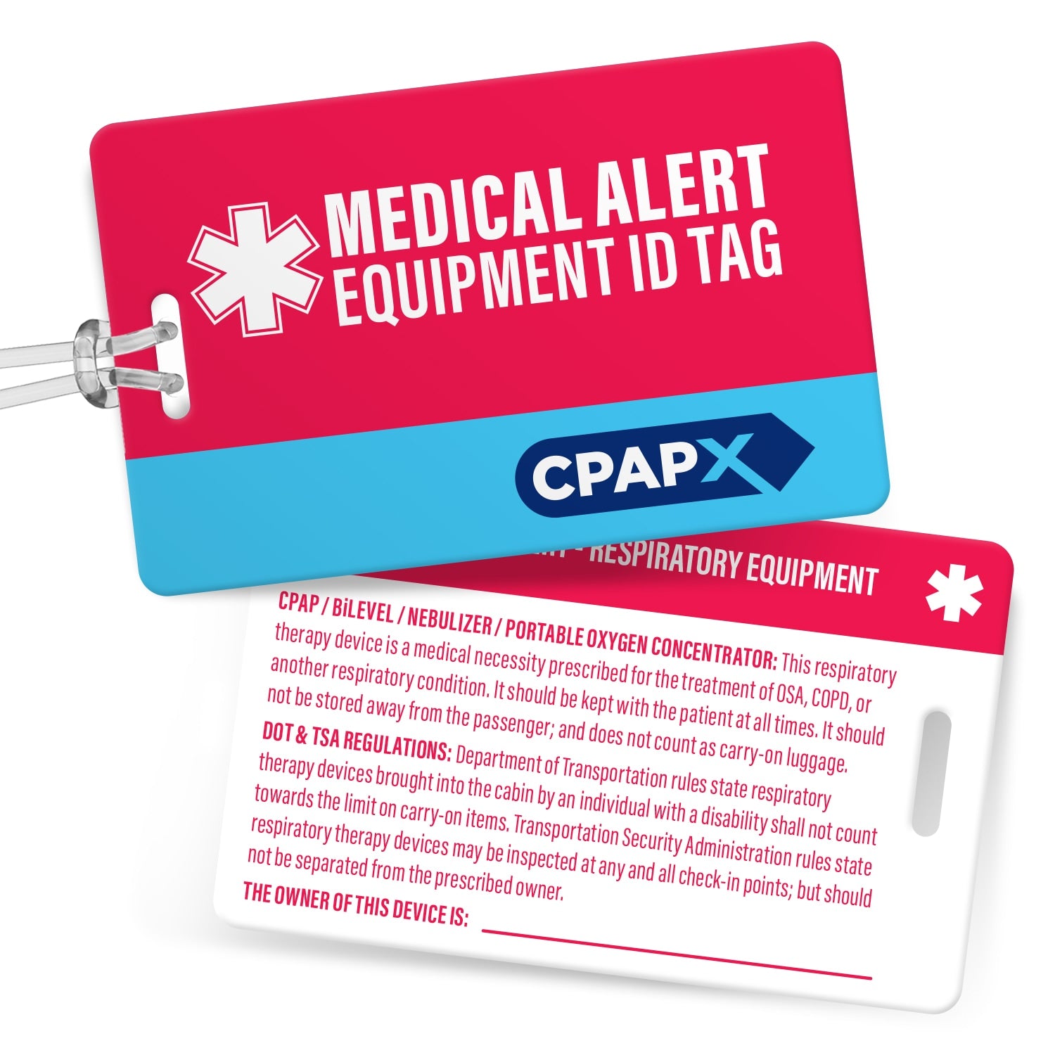 Heavy Duty Medical Alert Luggage Tag for CPAP/BiPAP Equipment
