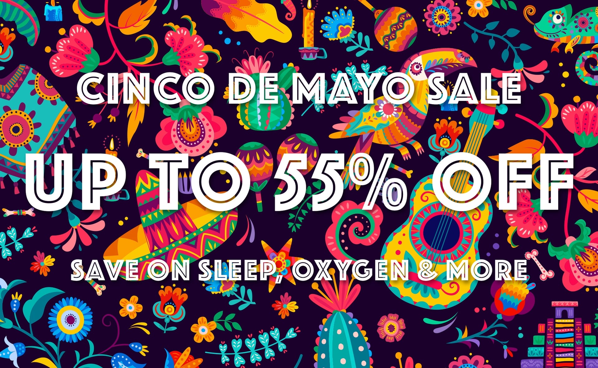 Colorful Cinco de Mayo sale banner with text and festive patterns.