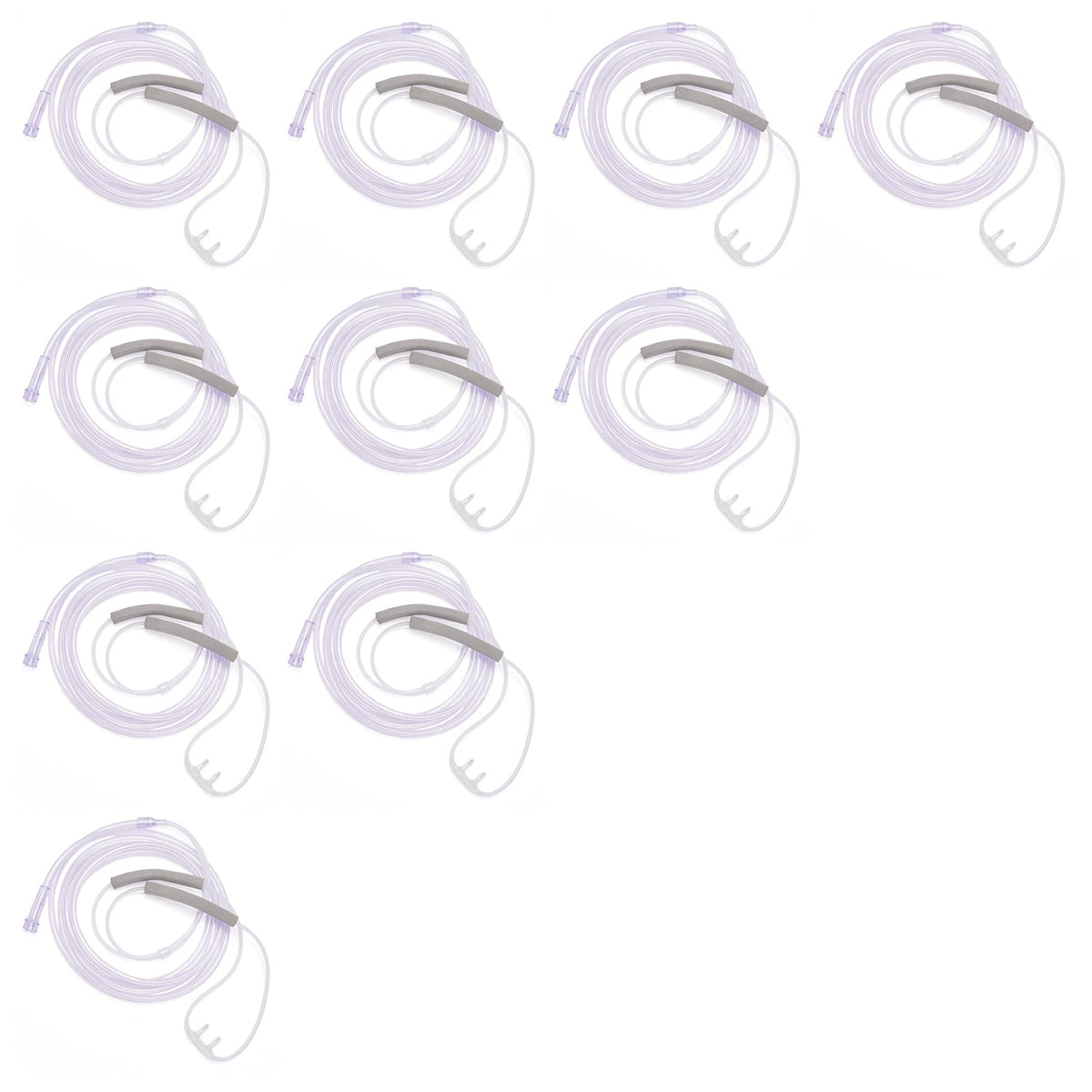 Ten pack of Hudson RCI soft nasal cannula with foam ear wraps