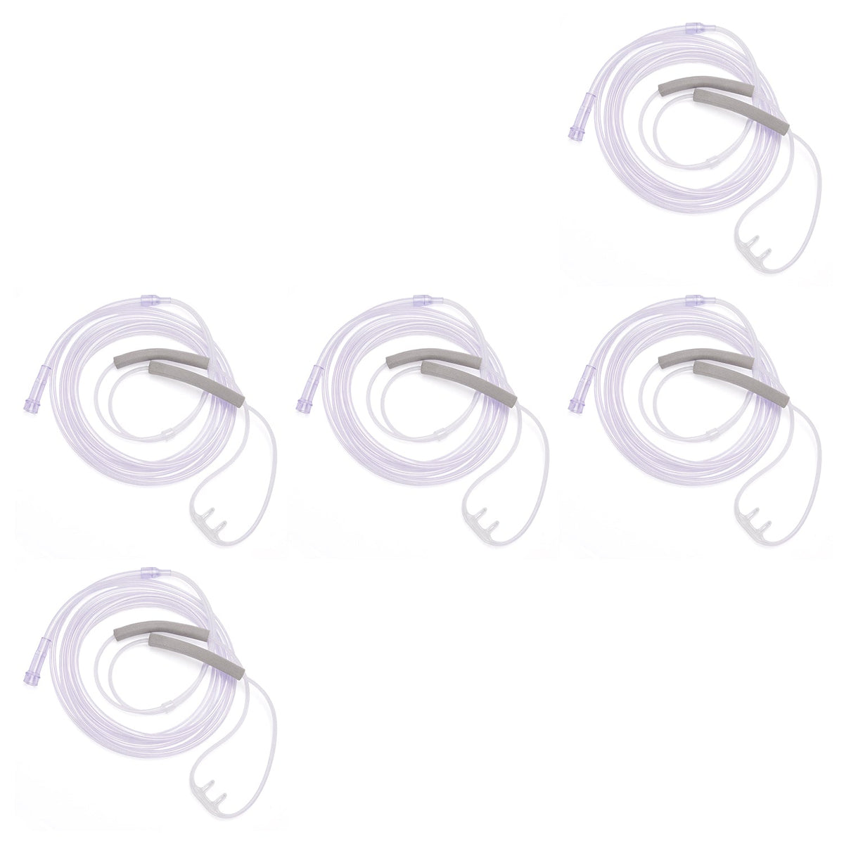 Five pack of Hudson RCI soft nasal cannula with foam ear wraps