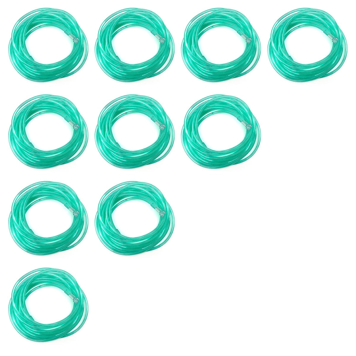 Ten pack of Hudson RCI star lumen green oxygen tubing