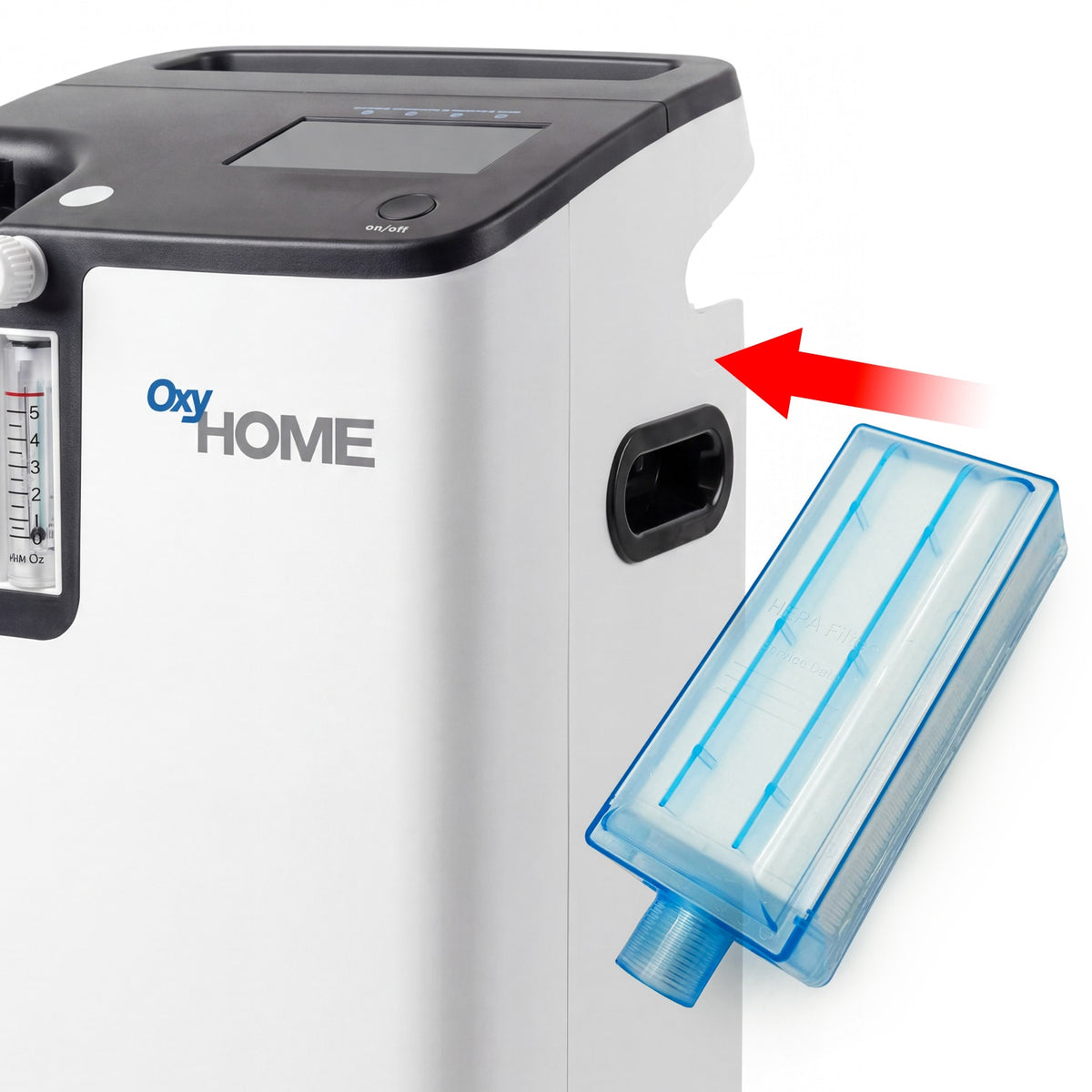 oxyhome intake filter shown next to concentrator