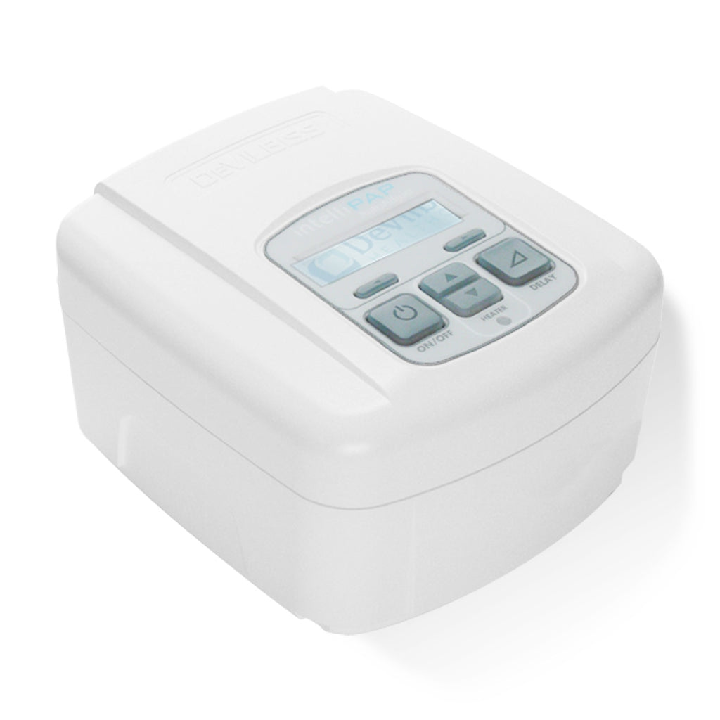 A white IntelliPAP CPAP machine with a digital display and control buttons.