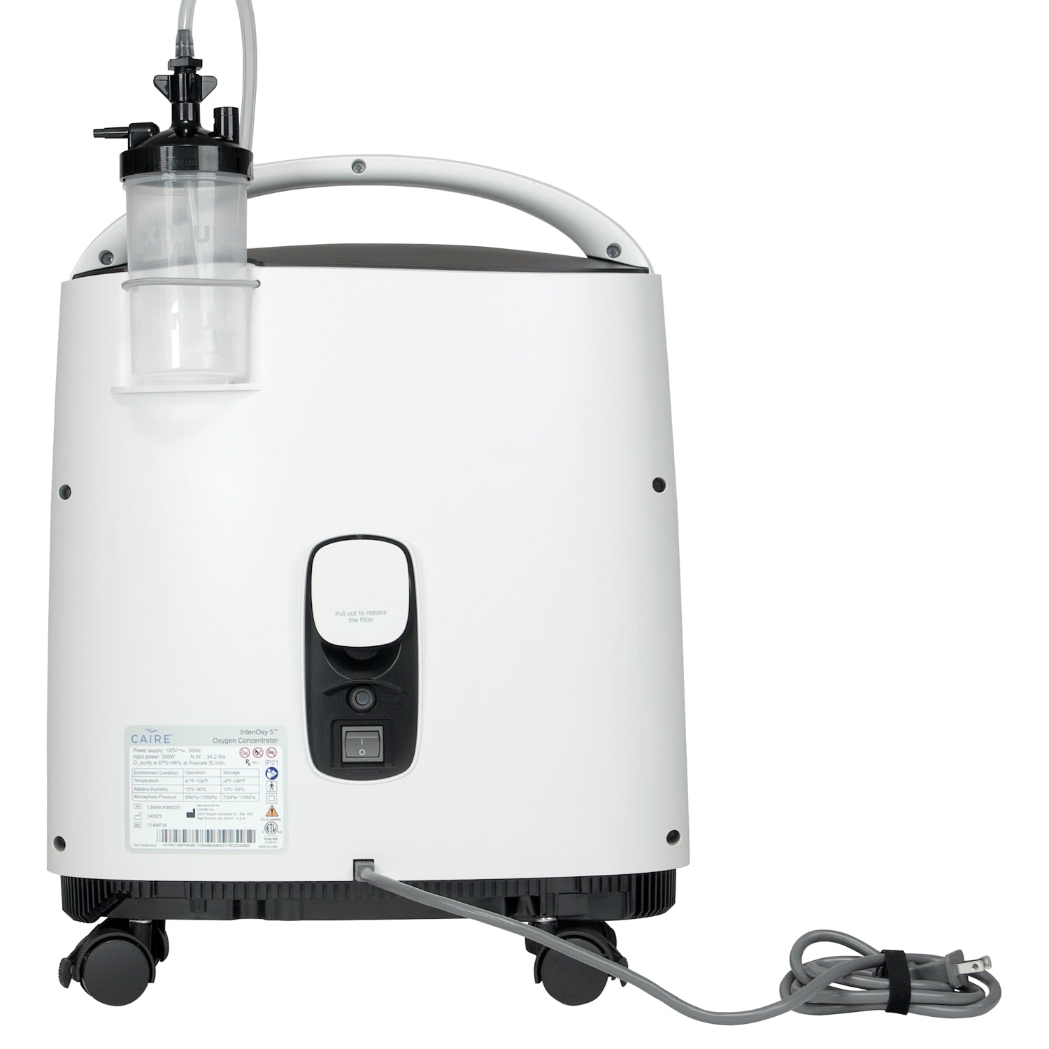 White medical device with a hose on a white background