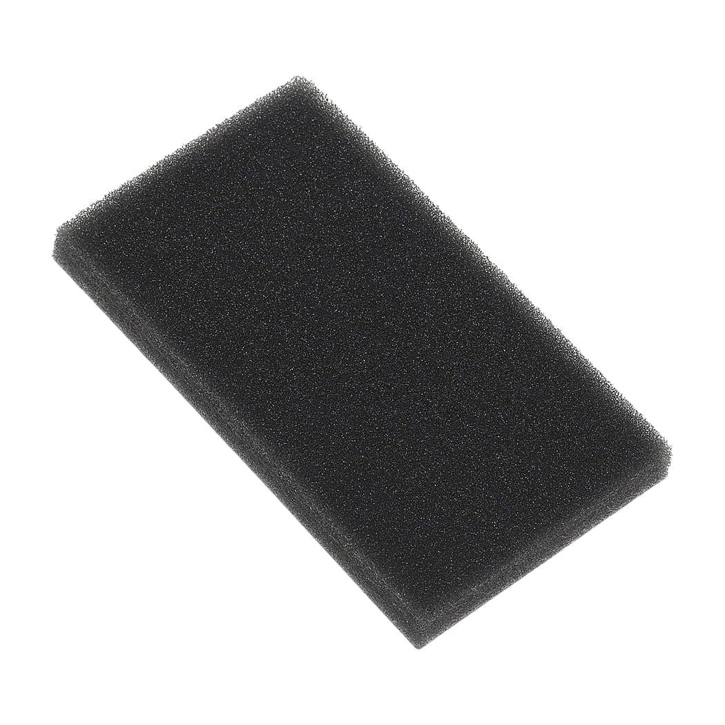 Black rectangular foam filter on a white background