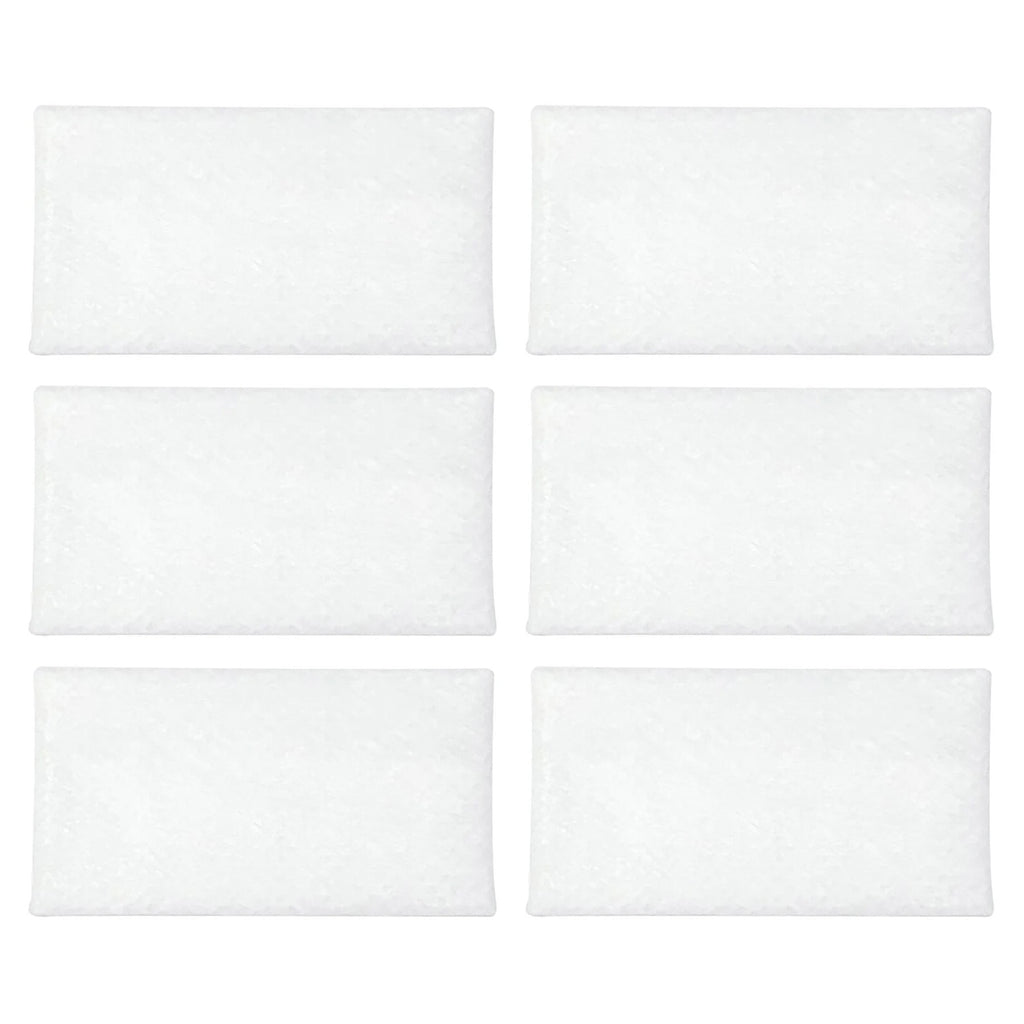 Set of six white filters arranged in two rows on a white background